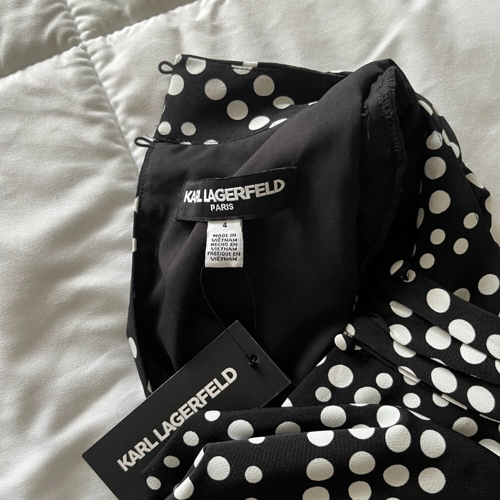 KARL LAGERFELD PARIS Women's Dot-Print Mock-Neck 3/4-Sleeve Office Chic 4 New - Picture 3 of 9